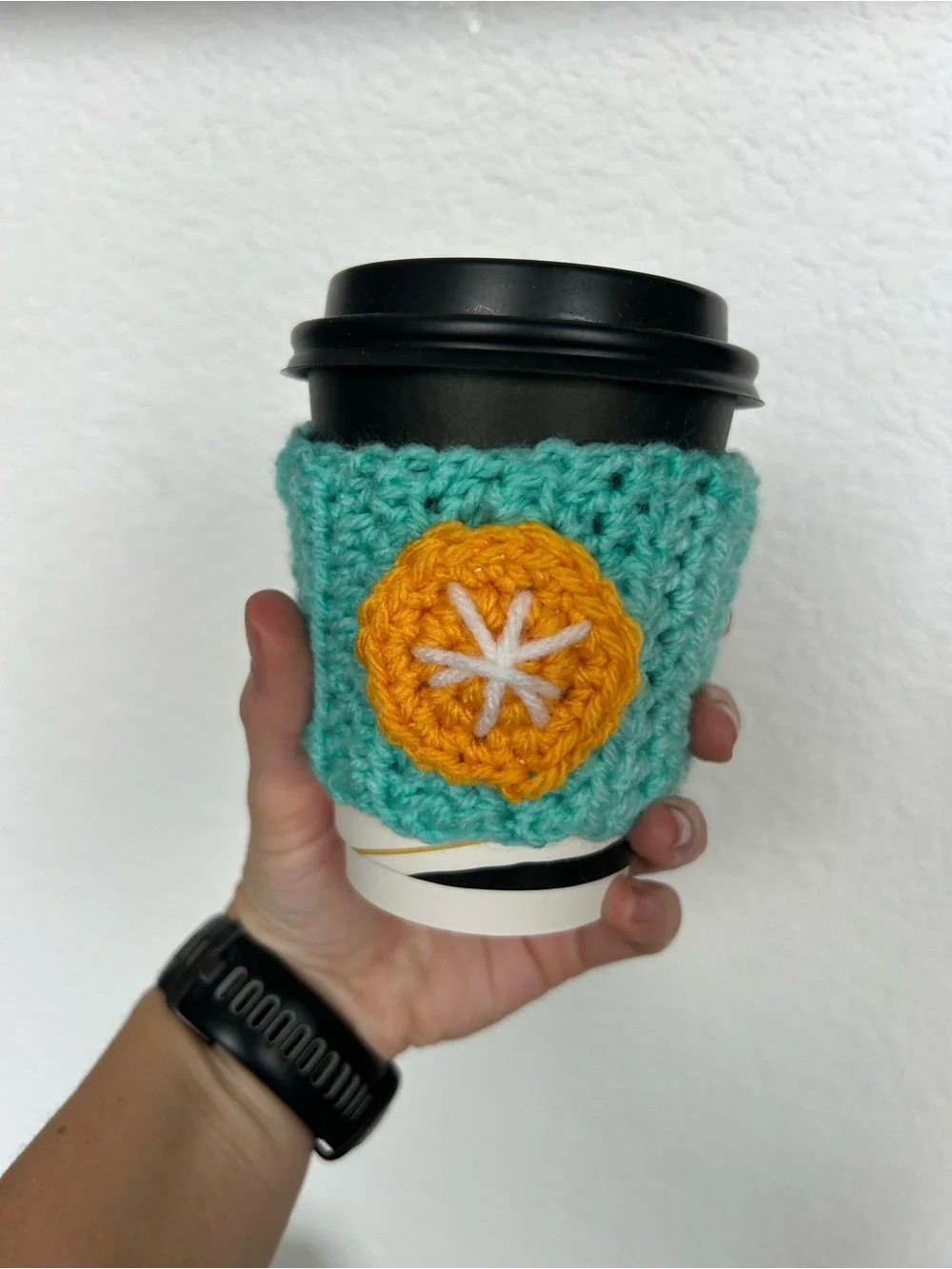 Crochet coffee cozy